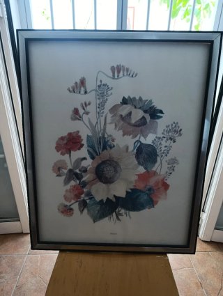 Litografía floral enmarcada, litografía vintage