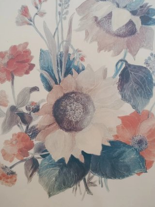 Litografía floral enmarcada, litografía vintage