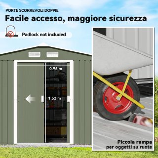 Casetta da Giardino Acciaio 2 Porte Scorrevoli