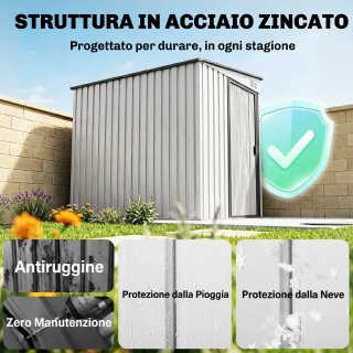 Capanno Attrezzi in Metallo 1.5x2m con Base Bianco