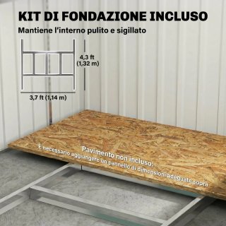 Capanno Attrezzi in Metallo 1.5x2m con Base Bianco
