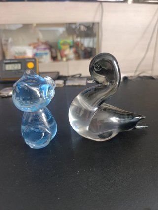 2 Figuras Cristal Soplado Azul y Negro