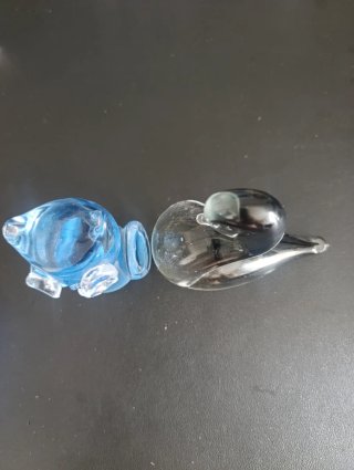 2 Figuras Cristal Soplado Azul y Negro