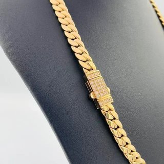 CADENA CUBANA, Hueca cierre de circonita. Oro18k.