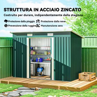 Casetta da Giardino in Acciaio Verde 272 X 134 cm