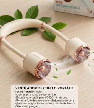 Ventilador Cuello Portátil Pritech Beige/Dorado