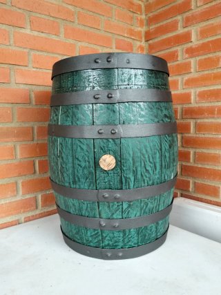 Barril Madera Decorativo Verde Rústico