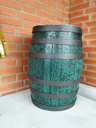 Barril Madera Decorativo Verde Rústico