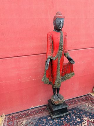 Estatua Buda Madera Pie Alta