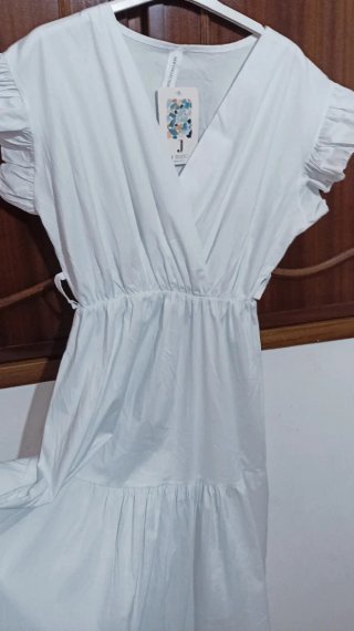 Abito lungo bianco cotone estivo nuovo made in ita