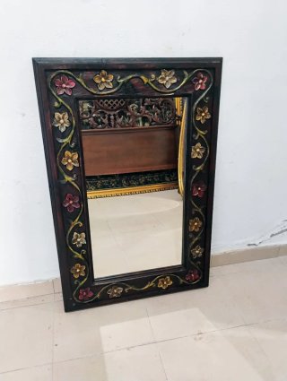 Espejo Madera Tallado Flores Antiguo