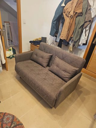 Sofá Cama Tela Beige/Marrón