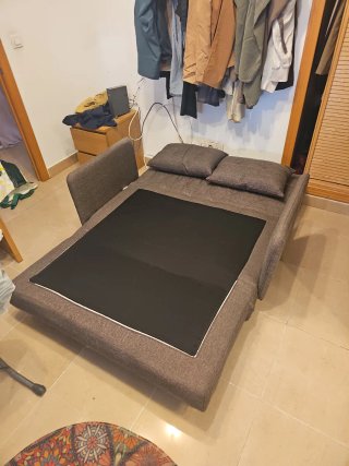 Sofá Cama Tela Beige/Marrón
