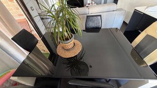 Mesa Comedor Cristal + 6 Sillas Negras