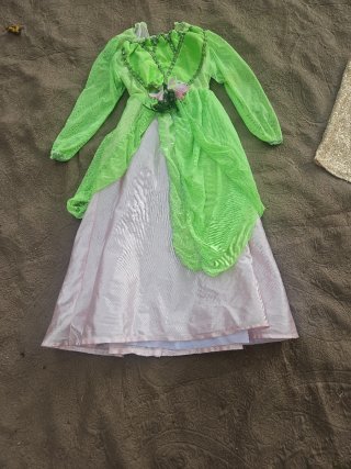 Vestido de princesa verde y rosa