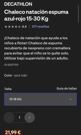 Chaleco salvavidas infantil 15-18 kg