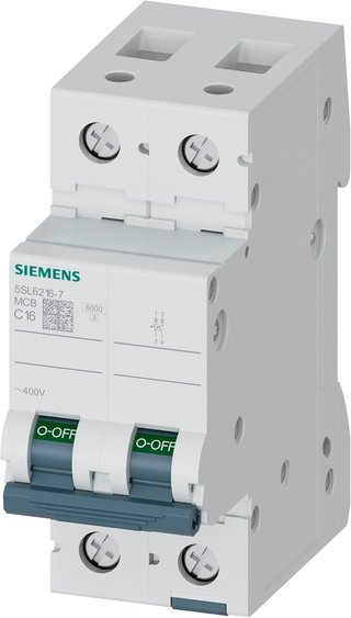 Interruptor automático magnetotérmico 2P 16A Curva C 6kA 400V . 5SL62167