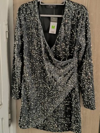 Vestido lentejuelas gris Primark Talla M