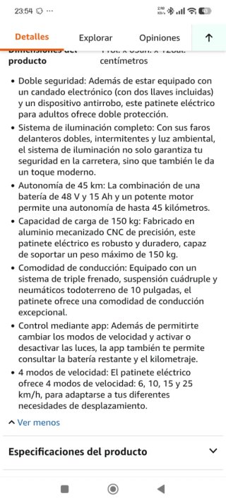 Patinete eléctrico azul con luces, modelo ix4 800w