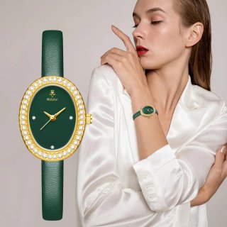 Reloj Jialuisi Mujer Ovalado Dorado y Verde