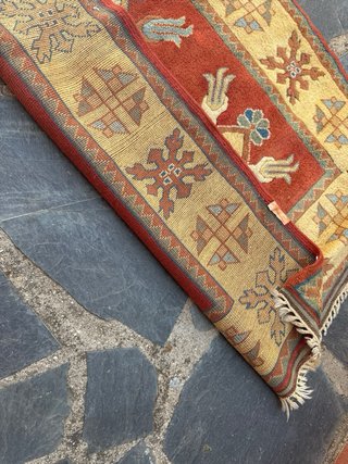 Alfombra Kazak Lana Beige y Roja