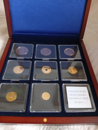Estuche últimas pesetas bañadas en oro 24k