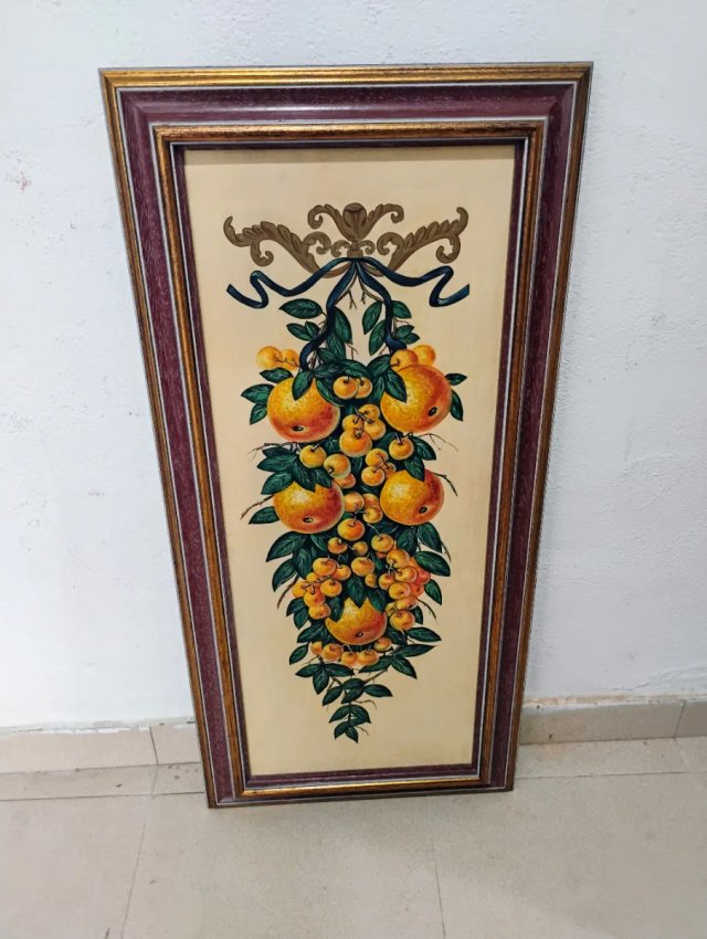 Cuadro antiguo de frutas y flores