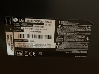 LG 75UK6500PLA de 75 pulgadas, Smart TV 4K UHD.