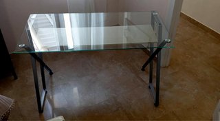 Mesa escritorio cristal templado gris
