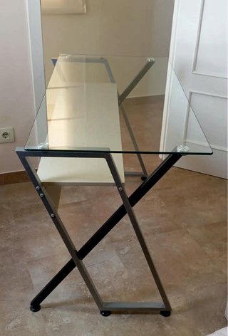Mesa escritorio cristal templado gris