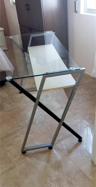 Mesa escritorio cristal templado gris