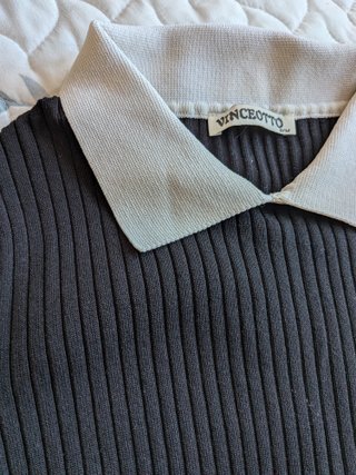 Top de punto cuello camisa negro y blanco