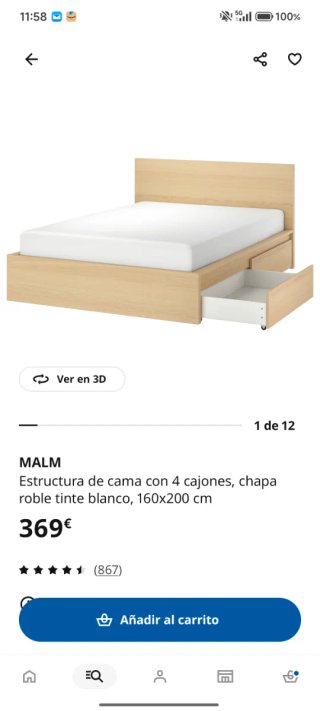 Estructura Cama Ikea Malm 4 Cajones sin cabecero