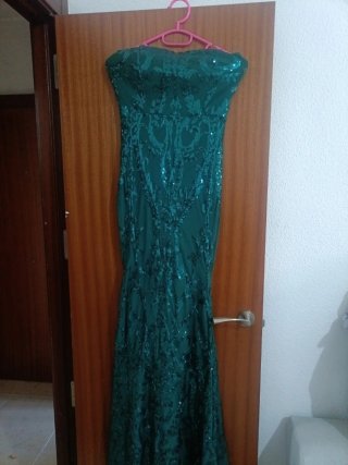 Vestido fiesta verde palabra de honor