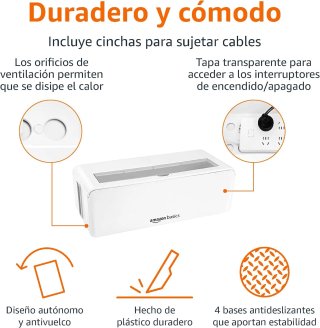 Amazon Basics Caja organizadora de cables para ocultar y organizar cables, tamaño Pequeña, Blanco