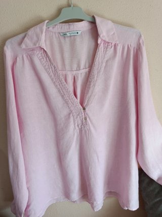 Camisa Zara Lino Rosa Palo Talla L