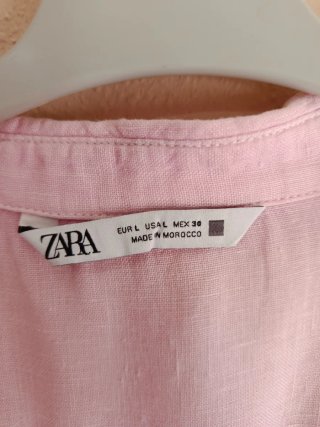 Camisa Zara Lino Rosa Palo Talla L