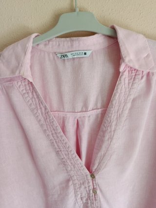Camisa Zara Lino Rosa Palo Talla L