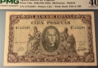 100 Pesetas España 1940 PMG 40