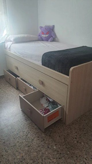 Cama juvenil nido doble 90cm,  cajones y colchones
