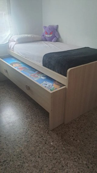 Cama juvenil nido doble 90cm,  cajones y colchones