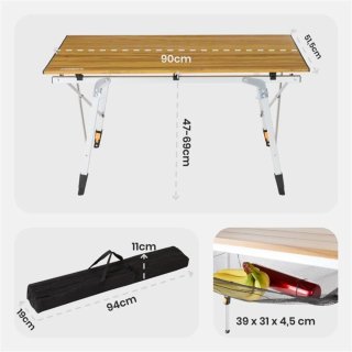 Arebos Mesa de Camping Plegable  Altura Regulable
