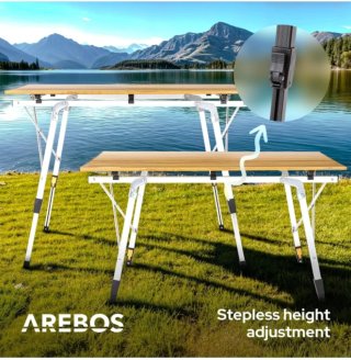 Arebos Mesa de Camping Plegable  Altura Regulable