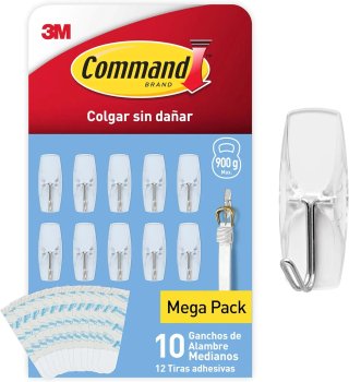 10 Ganchos Transparentes con Punta Metálica, 12 Tiras Adhesivas - Organizar Sin Dejar Marcas y Sin Taladrar