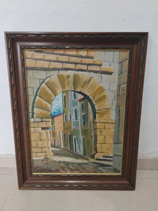 Cuadro antiguo de piedra y madera