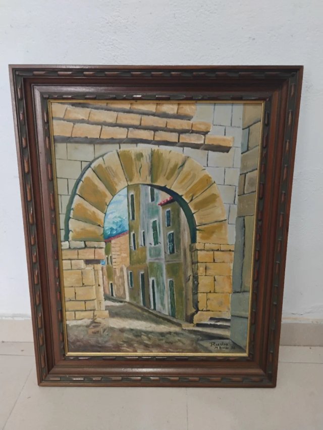 Cuadro antiguo de piedra y madera
