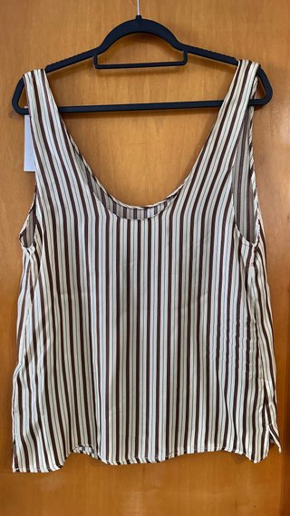 Top Zara Satén Rayas Beige Talla S/M