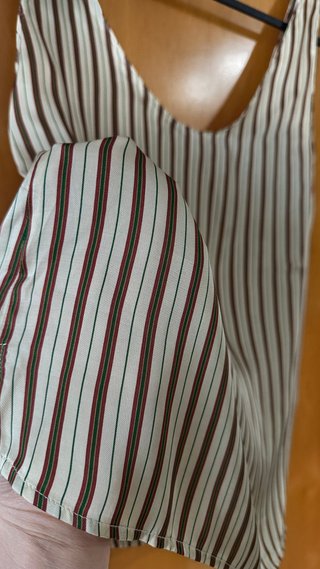 Top Zara Satén Rayas Beige Talla S/M