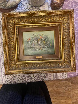 Cuadro floral vintage marco dorado