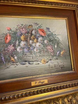 Cuadro floral vintage marco dorado